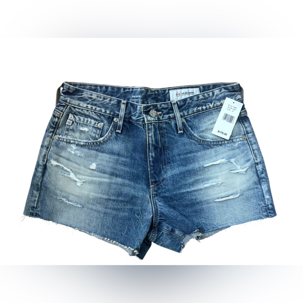 Ag Adriano Goldschmied Faded Blue Distressed Denim Cutoff Shorts